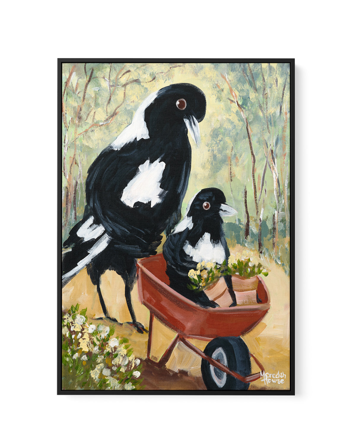 Magpie Garden by Meredith Howse | Framed Canvas Art Print