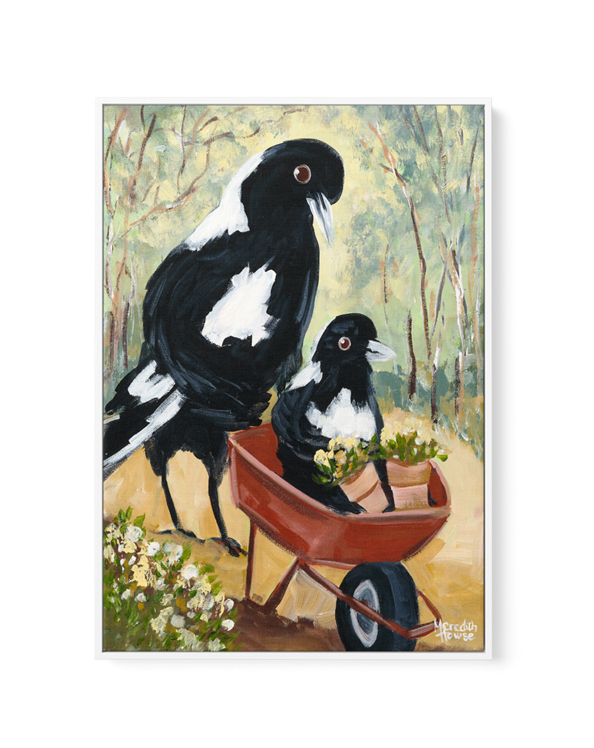 Magpie Garden by Meredith Howse | Framed Canvas Art Print