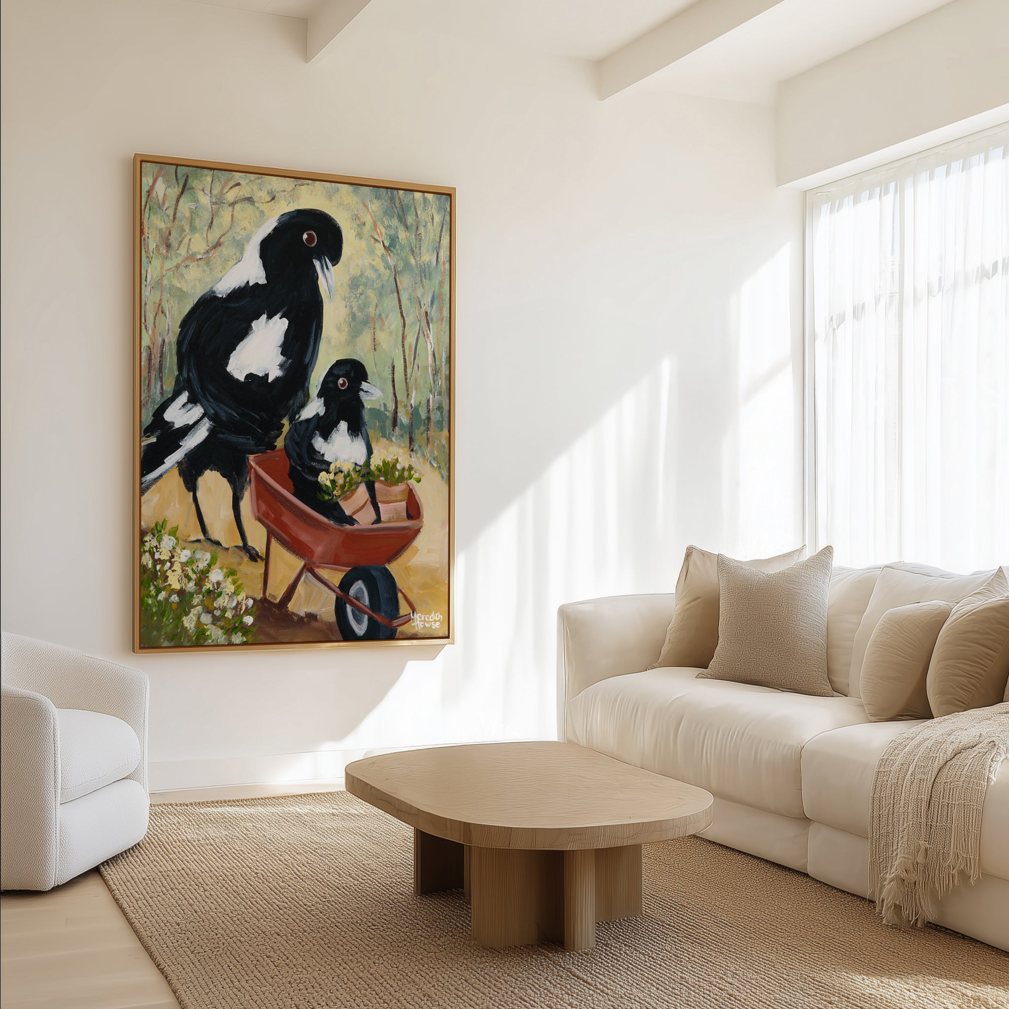Magpie Garden by Meredith Howse | Framed Canvas Art Print