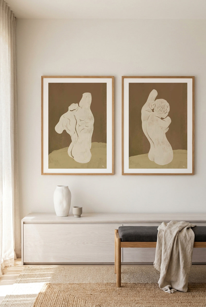 Male & Female Torso by Marco Marella Art Print Set of 2 | Matching Wall Art