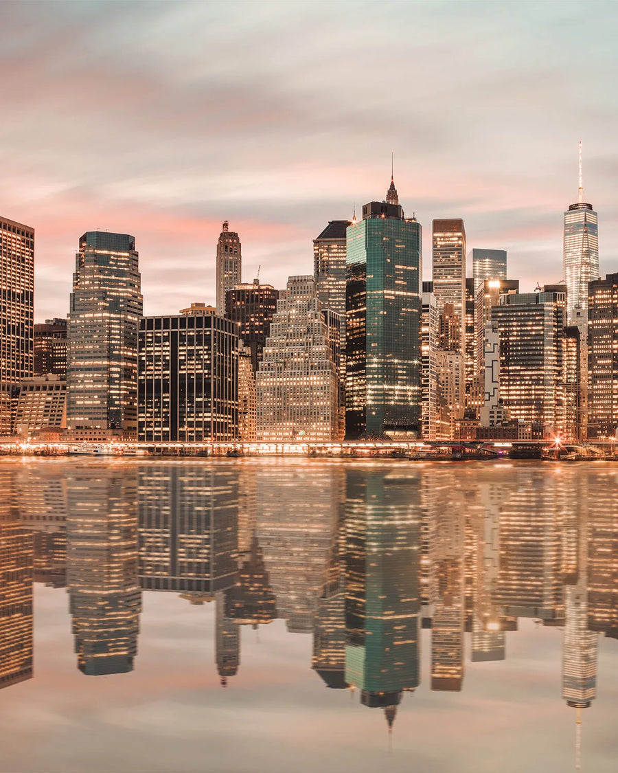 Manhattan Skyline Reflections Photo Mural Wallpaper from Olive et Oriel where you can shop wallpaper and artworks online