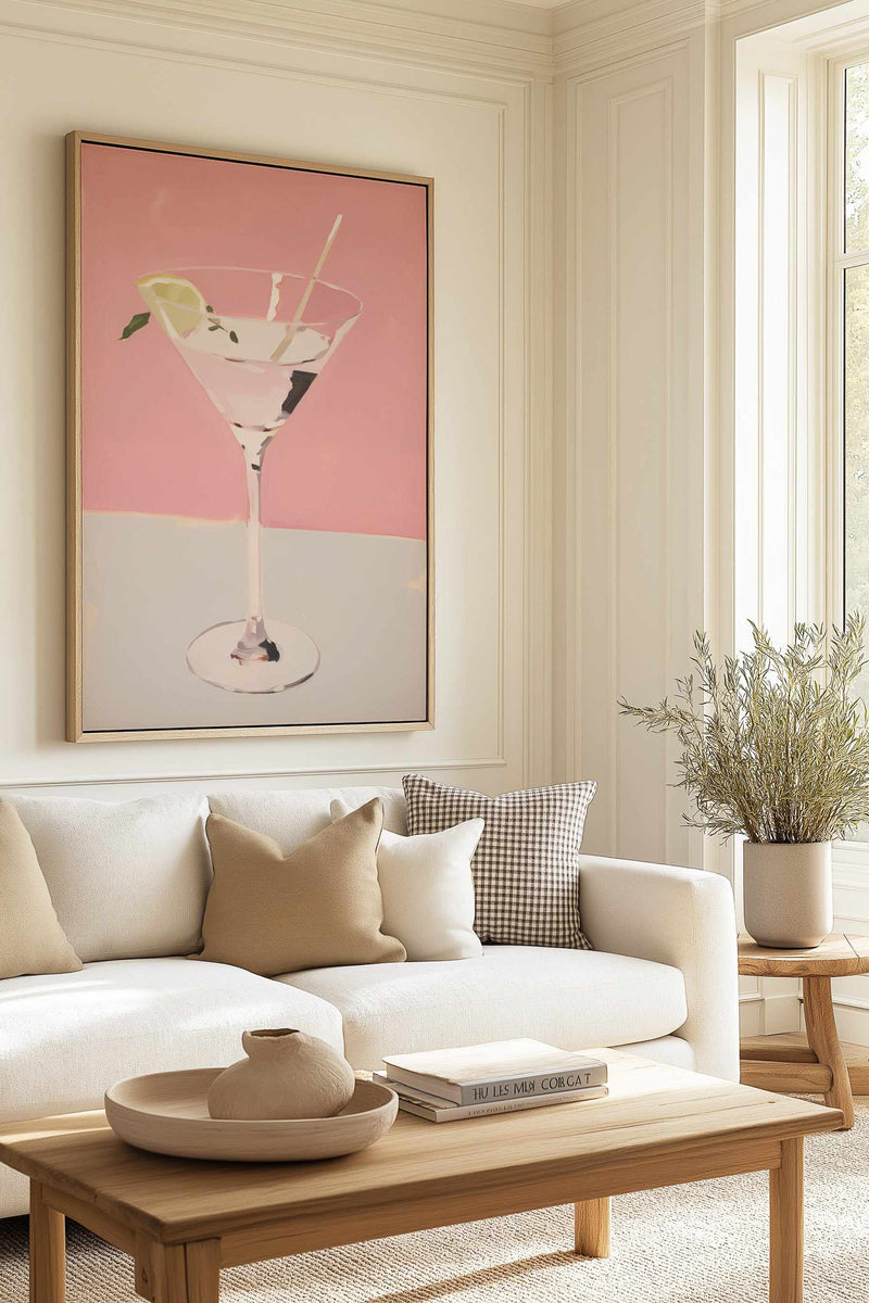 Martini on Pink | Framed Canvas Art Print from Olive et Oriel where you can shop wallpaper and artworks online