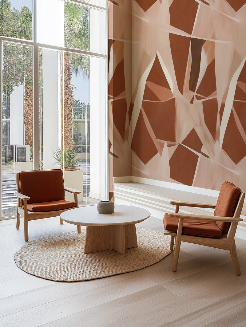 Matera Abstract in Chocolate Brown Commercial Vinyl Wallpaper from Olive et Oriel where you can shop wallpaper and artworks online