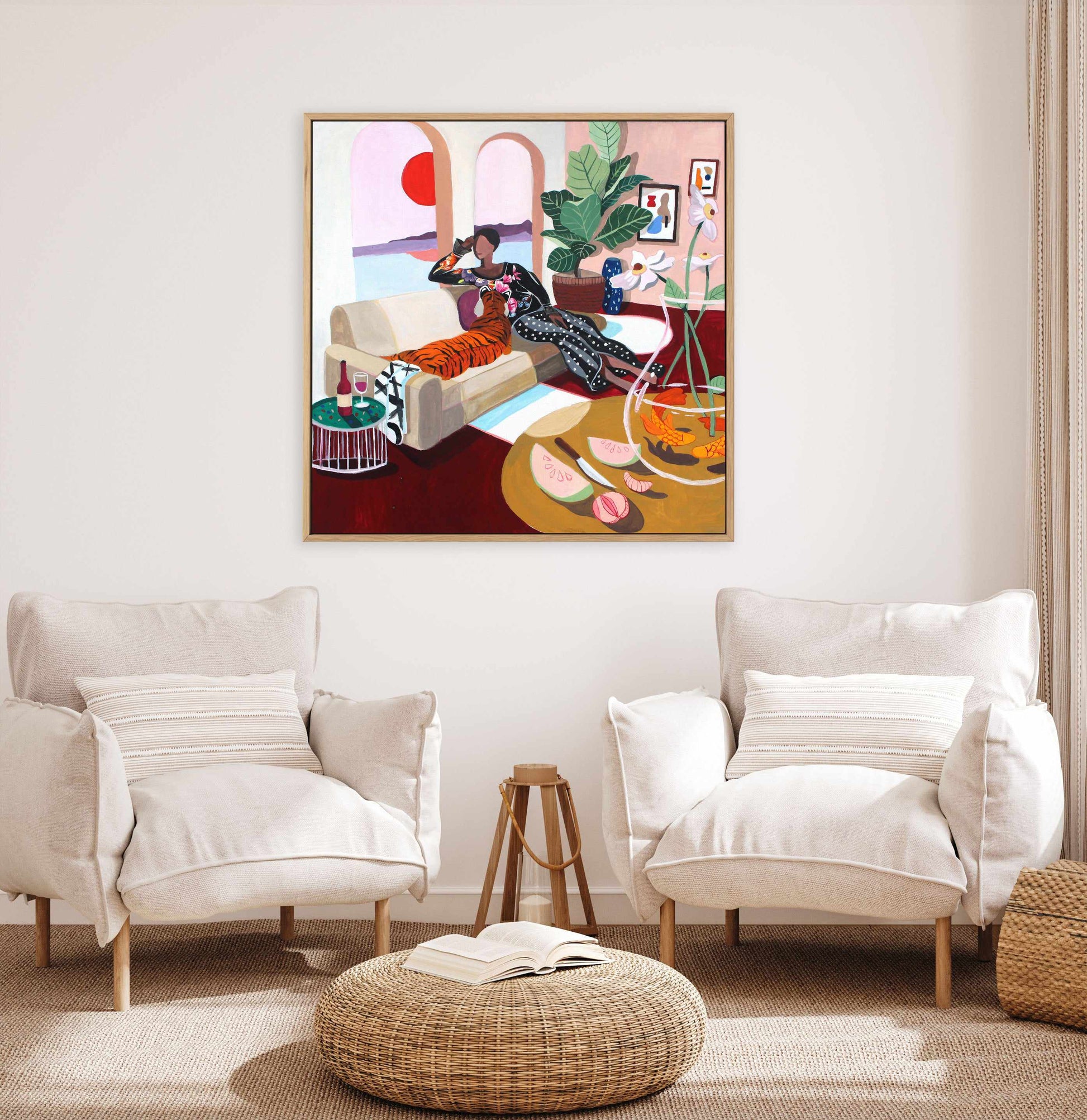 Me and My Tiger by Arty Guava | Framed Canvas Art Print from Olive et Oriel where you can shop wallpaper and artworks online