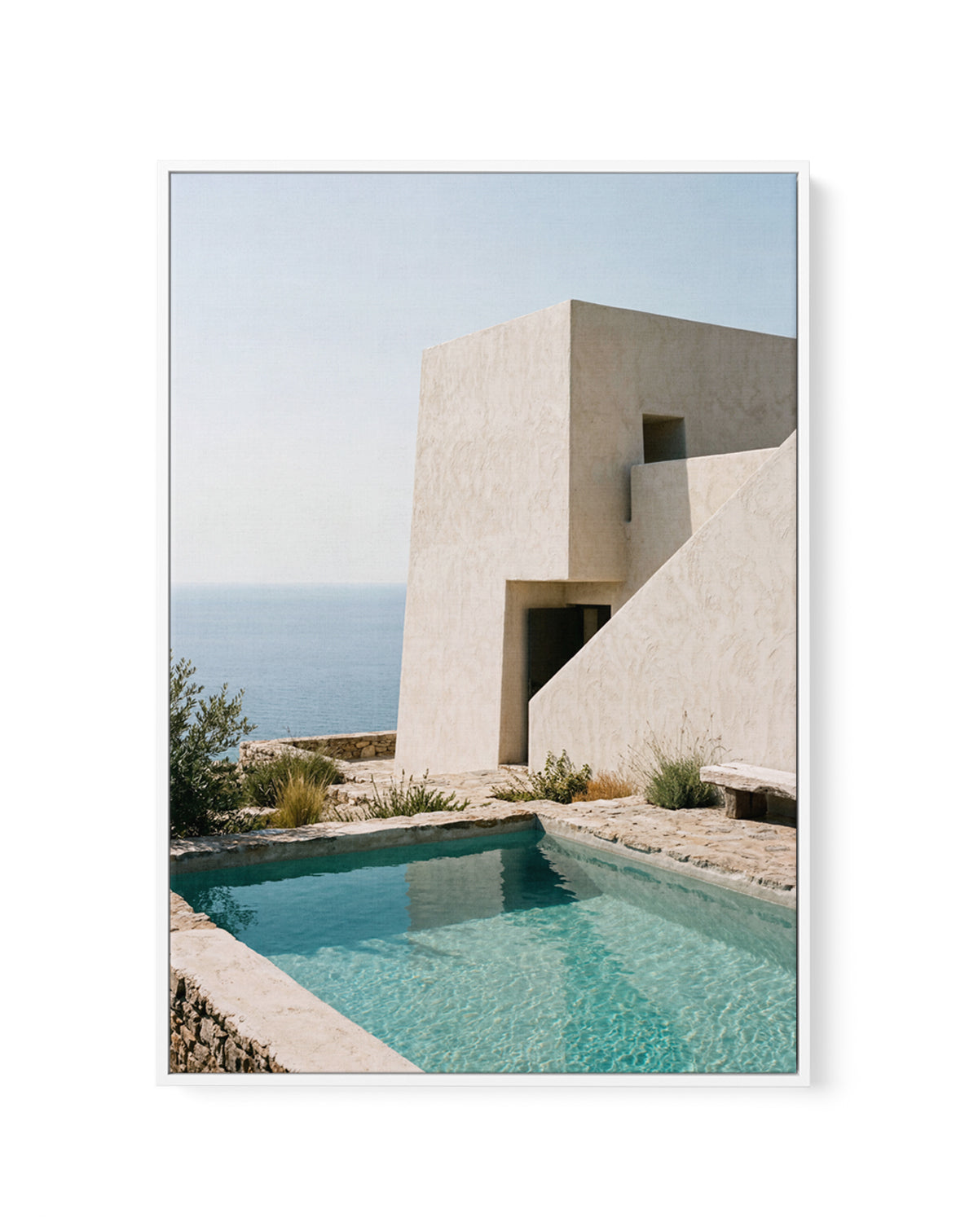 Mediterranean Pool House | Framed Canvas Art Print