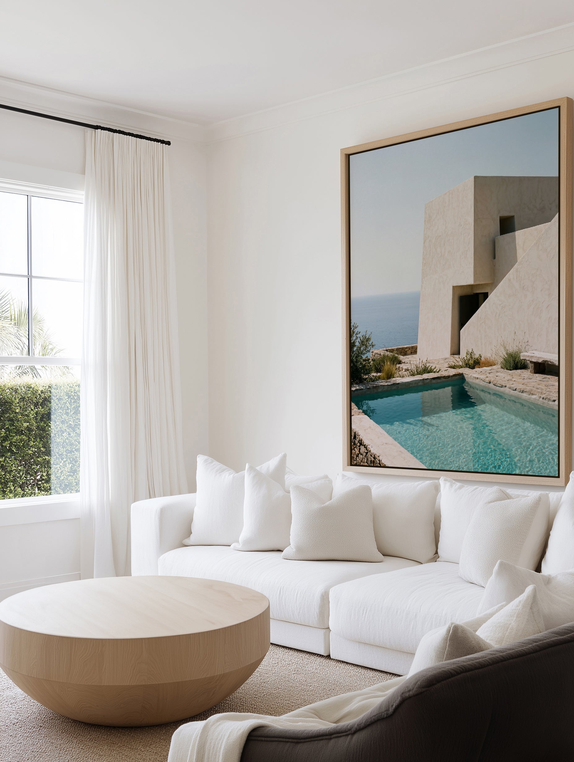 Mediterranean Pool House | Framed Canvas Art Print