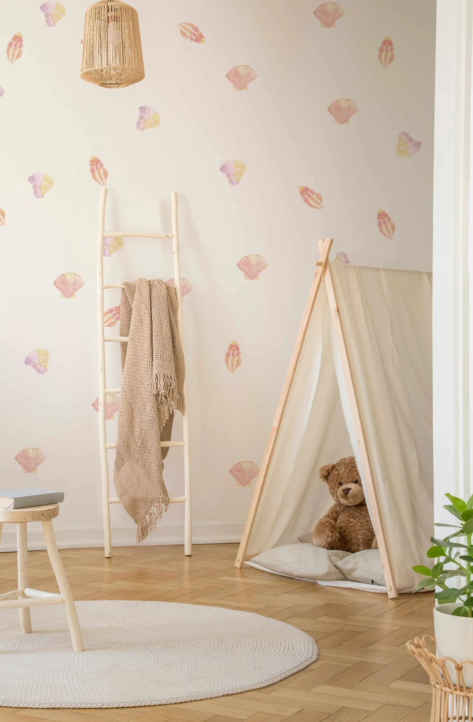 Mermaid Shells Decal Set-Decals-Olive et Oriel-Decorate your kids bedroom wall decor with removable wall decals, these fabric kids decals are a great way to add colour and update your children's bedroom. Available as girls wall decals or boys wall decals, there are also nursery decals.