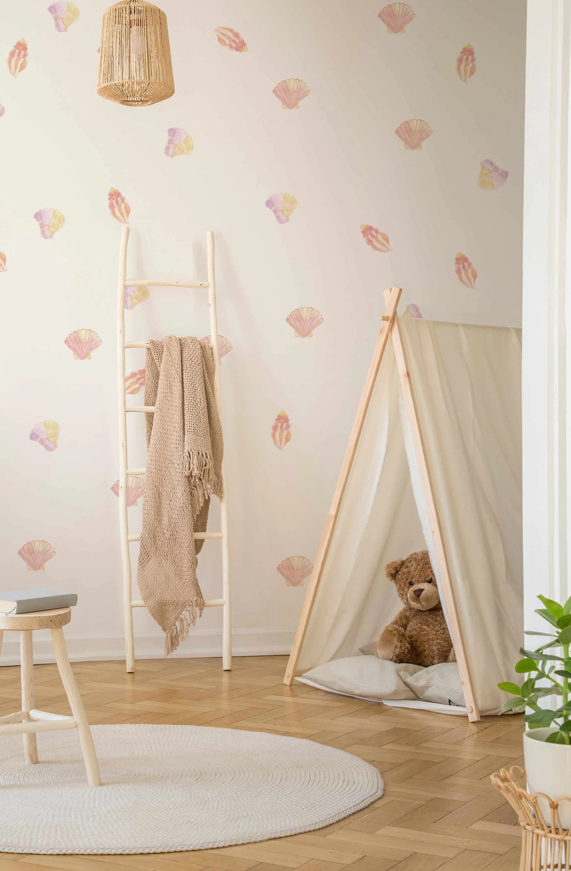 Mermaid Shells Decal Set-Decals-Olive et Oriel-Decorate your kids bedroom wall decor with removable wall decals, these fabric kids decals are a great way to add colour and update your children's bedroom. Available as girls wall decals or boys wall decals, there are also nursery decals.