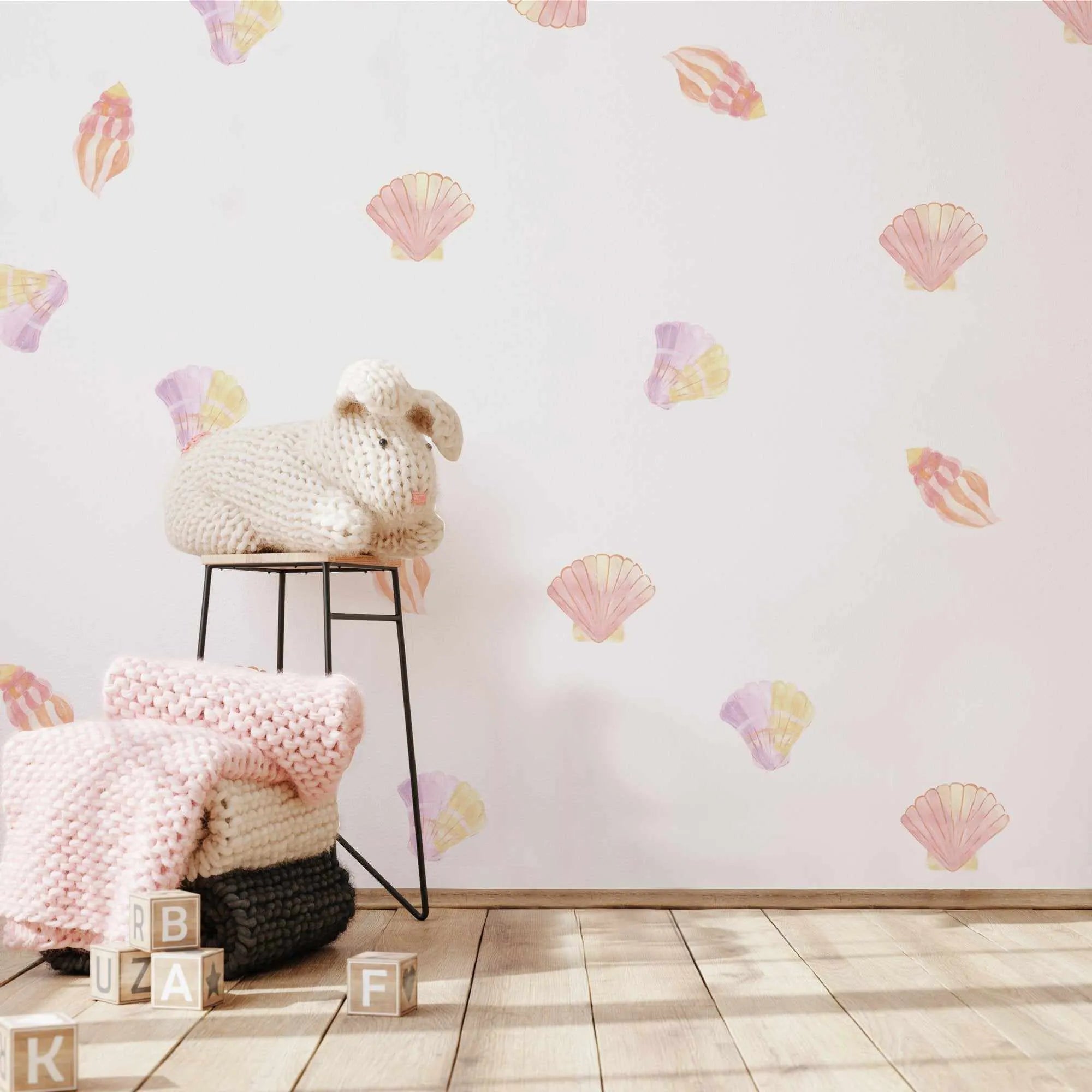 Mermaid Shells Decal Set-Decals-Olive et Oriel-Decorate your kids bedroom wall decor with removable wall decals, these fabric kids decals are a great way to add colour and update your children's bedroom. Available as girls wall decals or boys wall decals, there are also nursery decals.