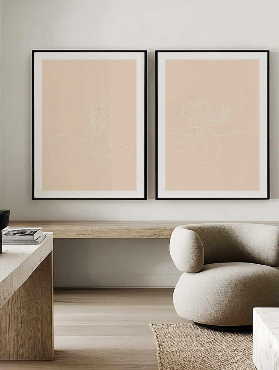 Mermaid Line Art I & II Art Print Set of 2 | Matching Wall Art from Olive et Oriel where you can shop wallpaper and artworks online