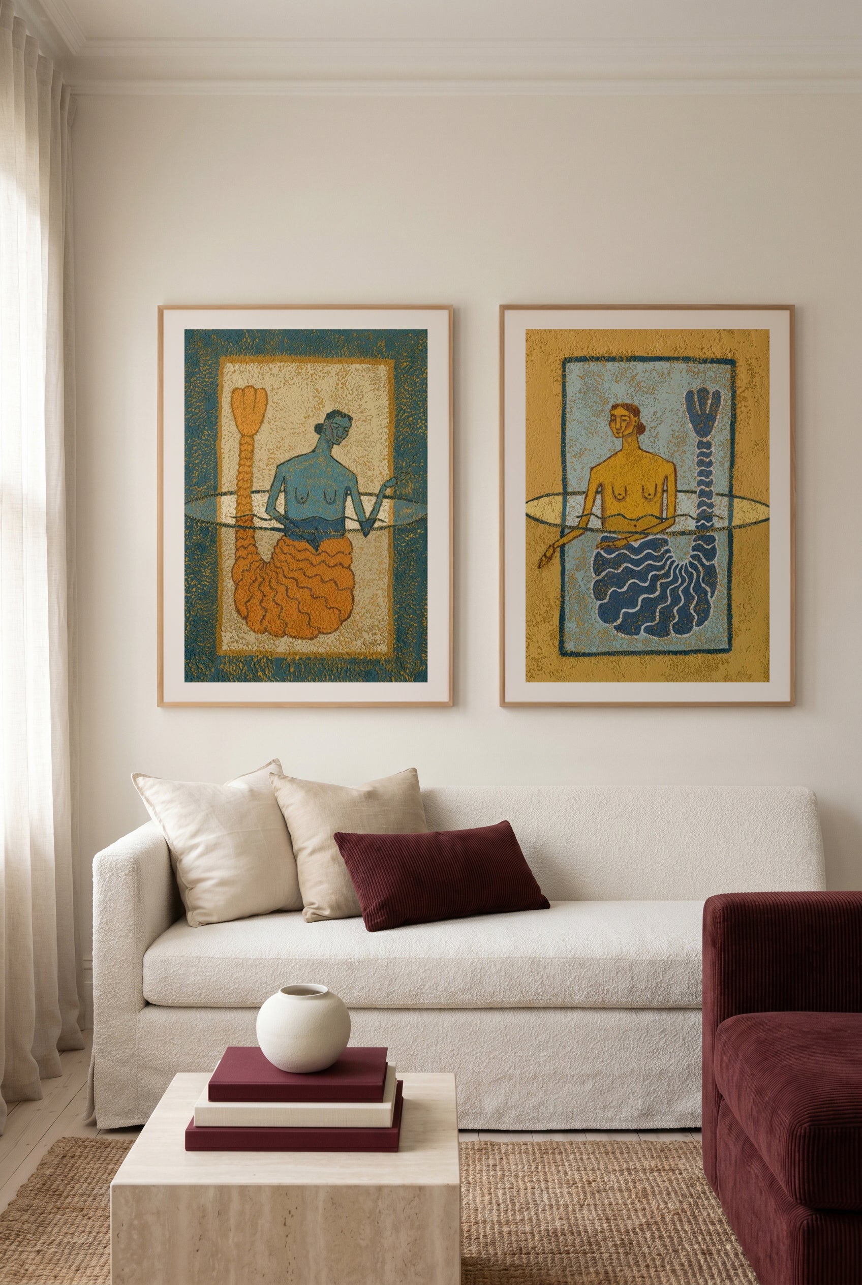 Mermaiden I & II by Julie Celina Art Print Set of 2 | Matching Wall Art