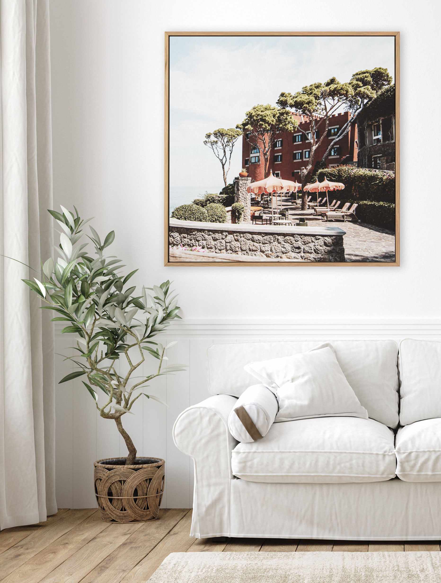 Mezzatore Sunbeds II, Italy | Framed Canvas Art Print from Olive et Oriel where you can shop wallpaper and artworks online