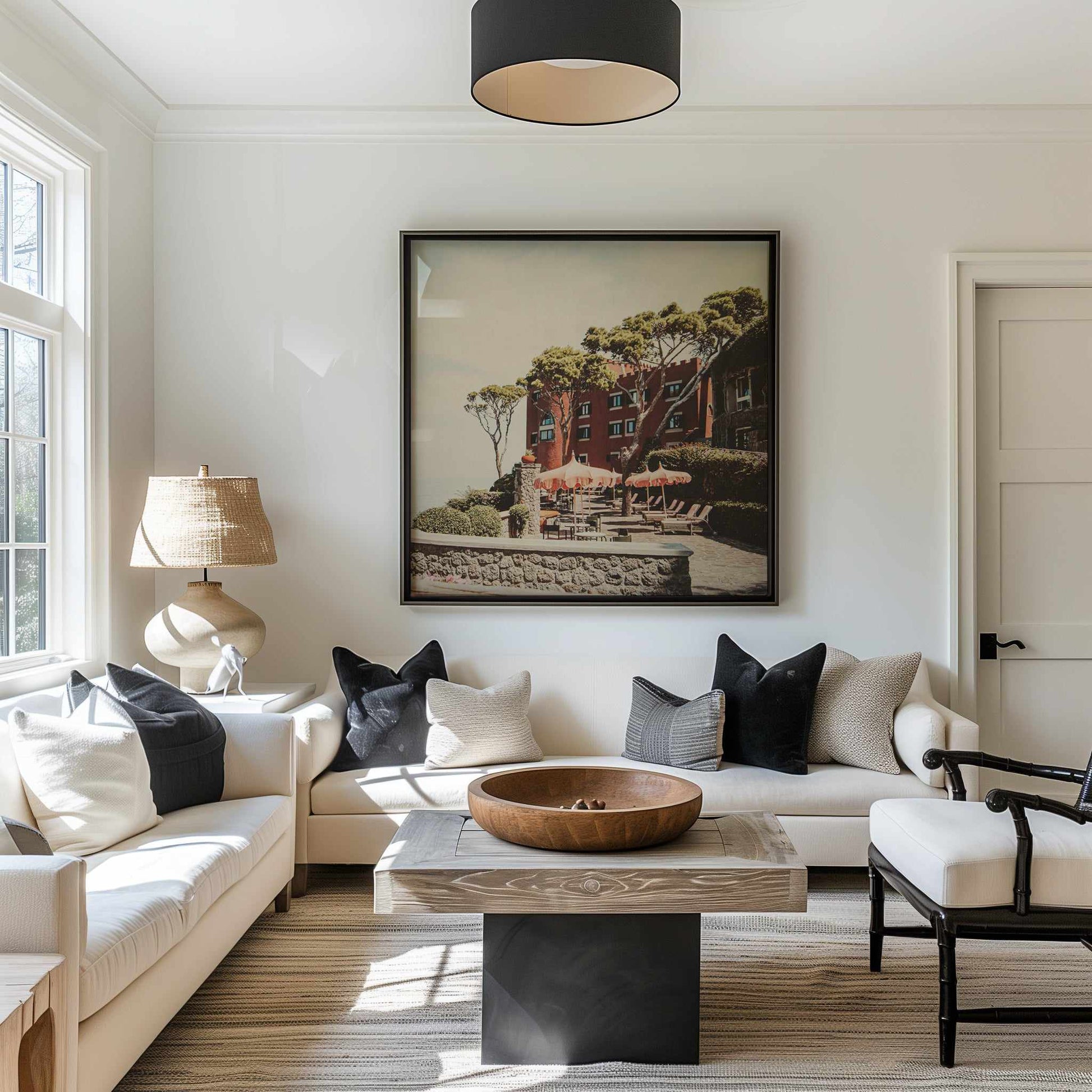 Mezzatore Sunbeds II, Italy | Framed Canvas Art Print from Olive et Oriel where you can shop wallpaper and artworks online