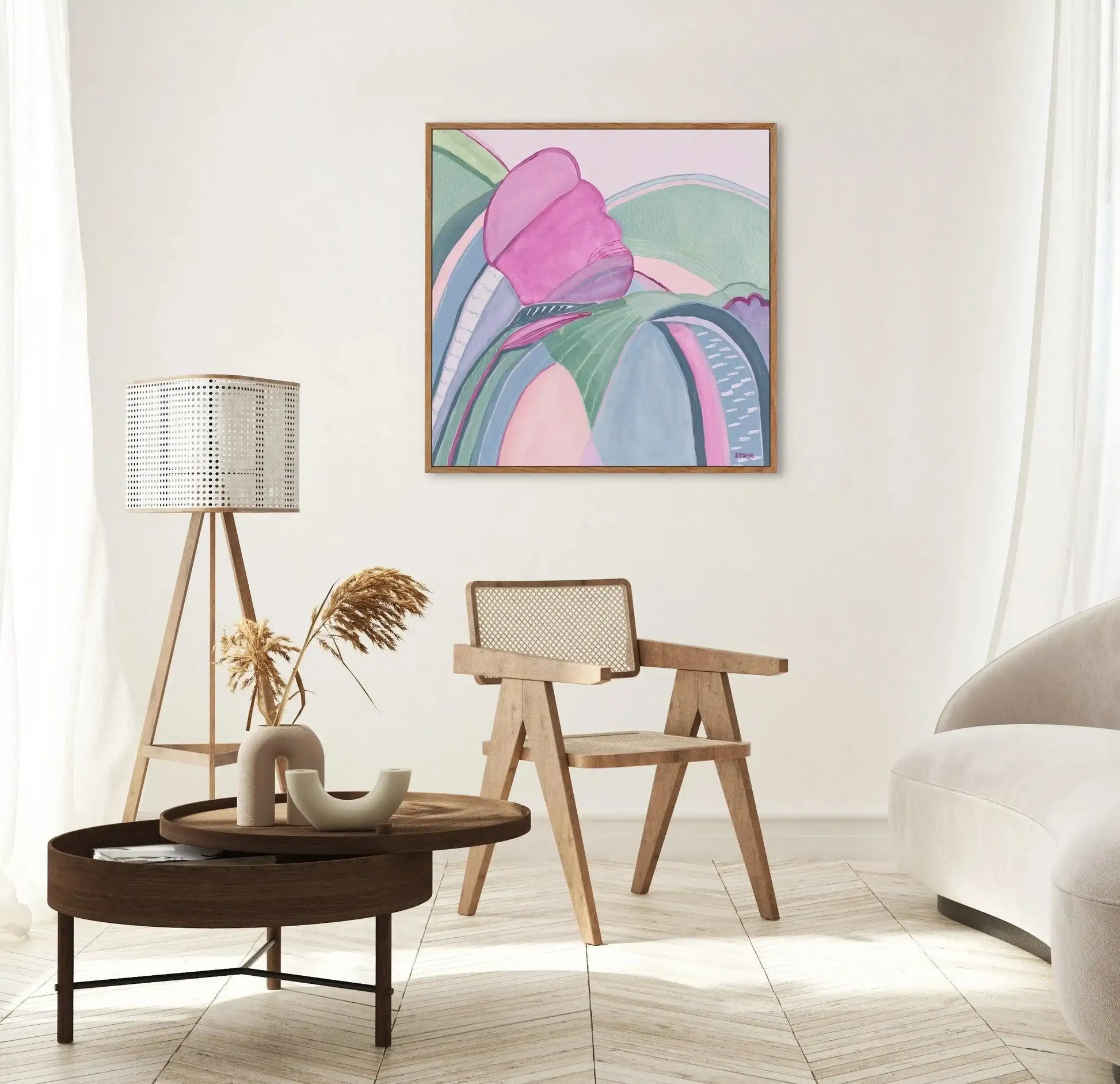 Miami in Bloom by Belinda Stone | Framed Canvas Art Print green pink coastal art print