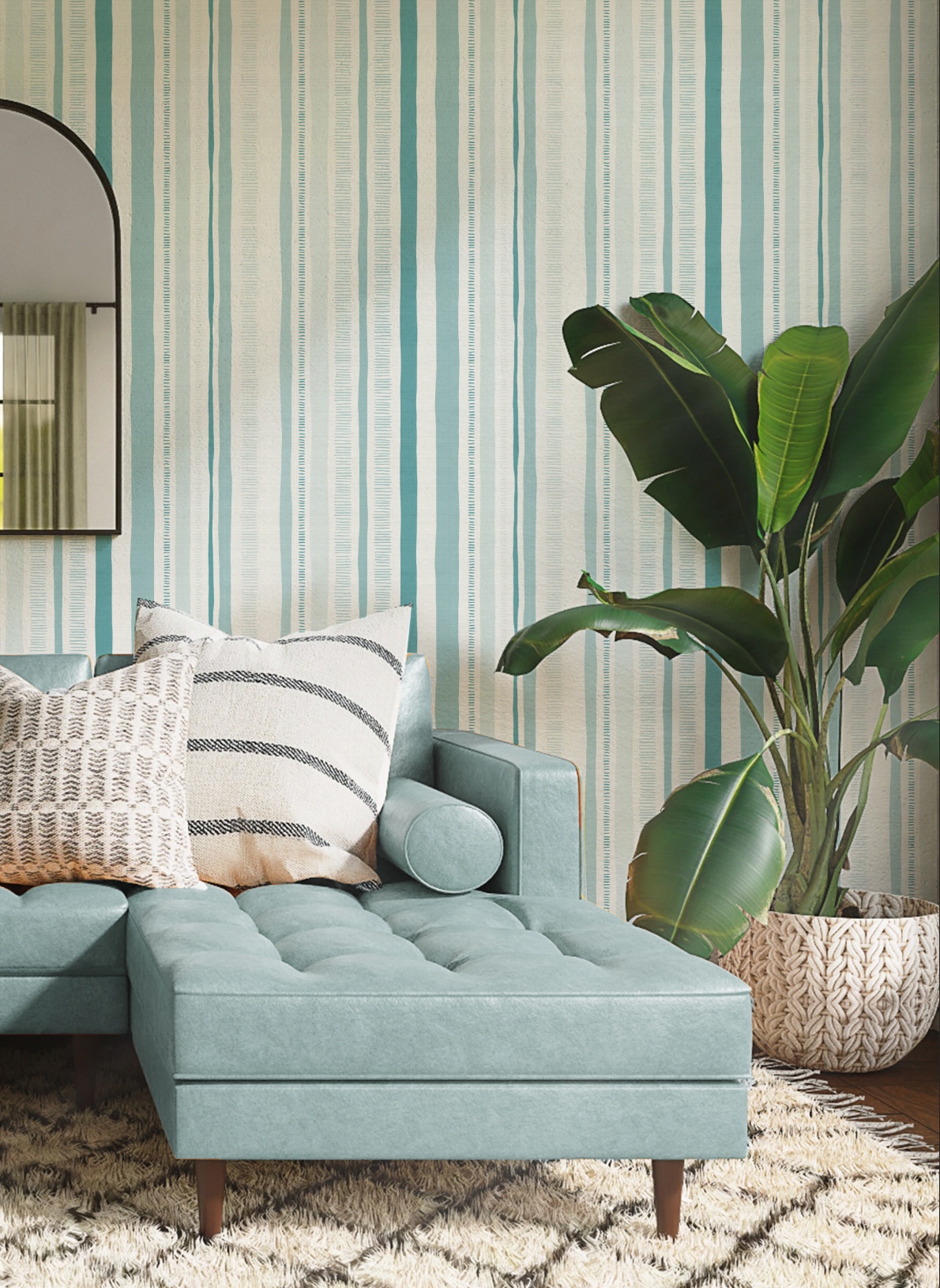 Miami Stripes Teal Blue Wallpaper