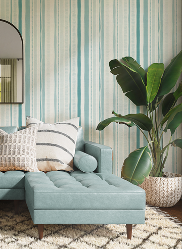 Miami Stripes Teal Blue Wallpaper from Olive et Oriel where you can shop wallpaper and artworks online