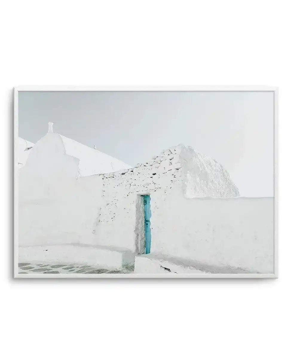 Midday In Mykonos Art Print-Shop Greece Wall Art Prints Online with Olive et Oriel - Our collection of Greek Islands art prints offer unique wall art including blue domes of Santorini in Oia, mediterranean sea prints and incredible posters from Milos and other Greece landscape photography - this collection will add mediterranean blue to your home, perfect for updating the walls in coastal, beach house style. There is Greece art on canvas and extra large wall art with fast, free shipping across A