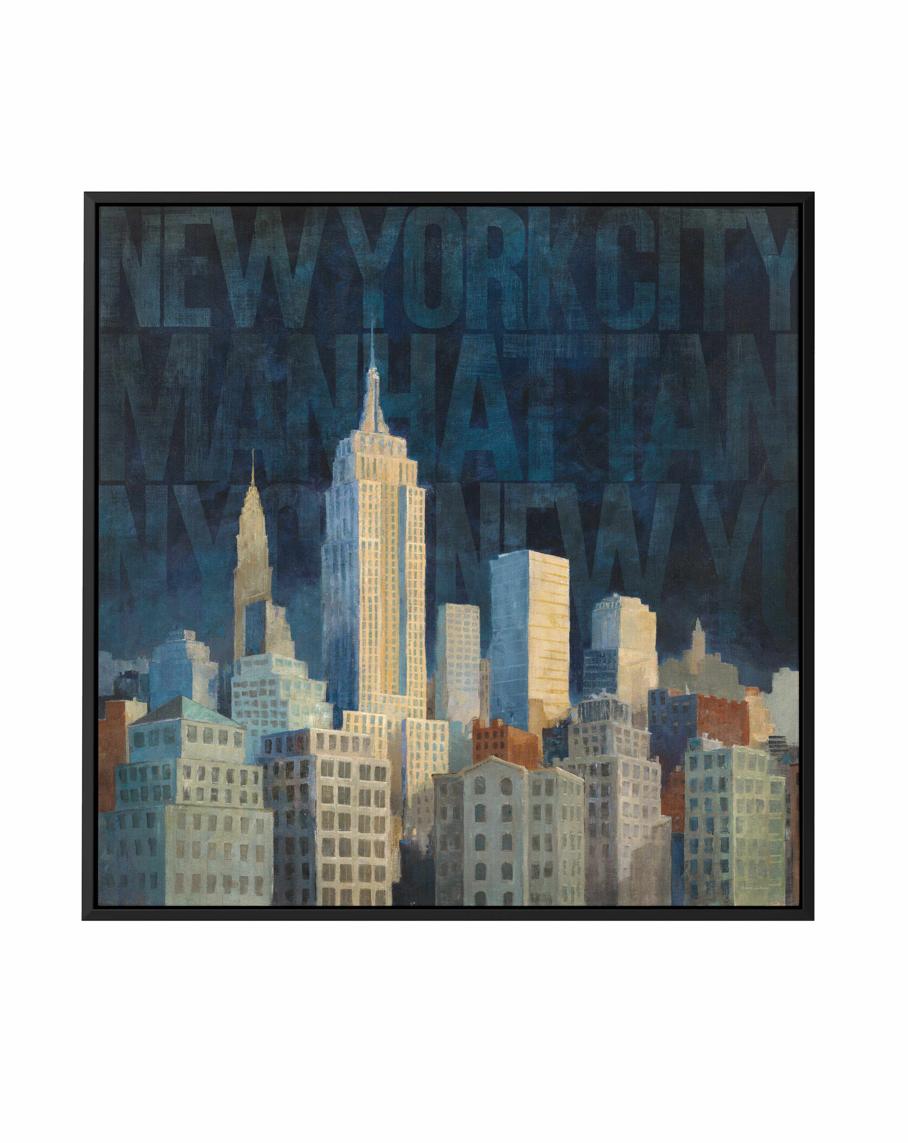 Midnight in Midtown Words | Framed Canvas Art Print