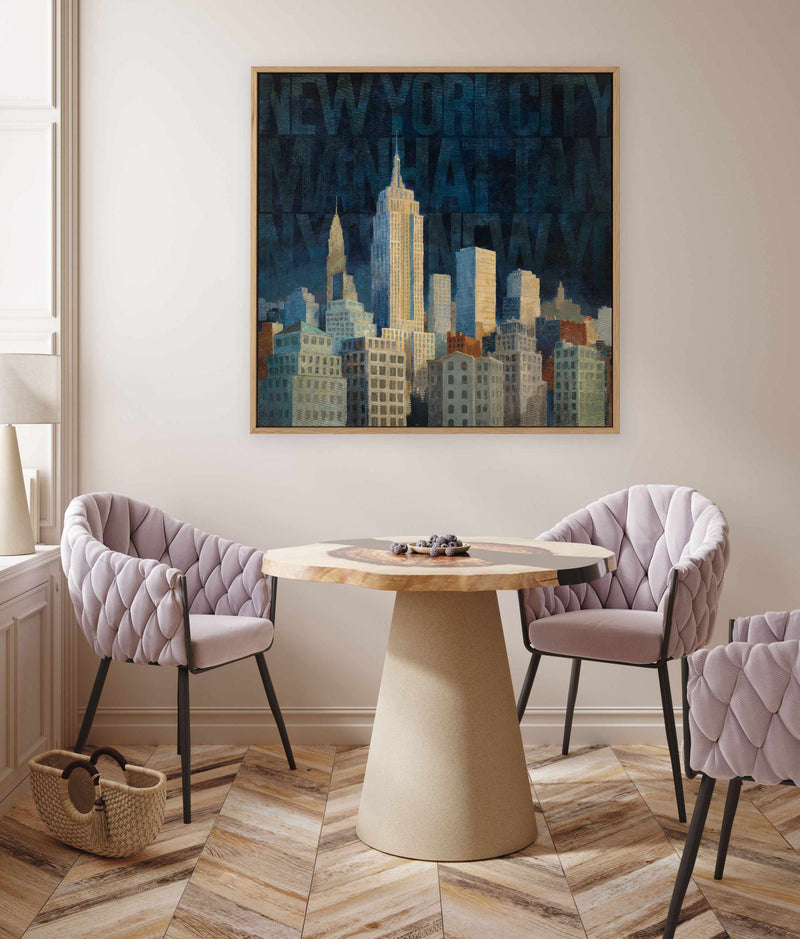 Midnight in Midtown Words | Framed Canvas Art Print