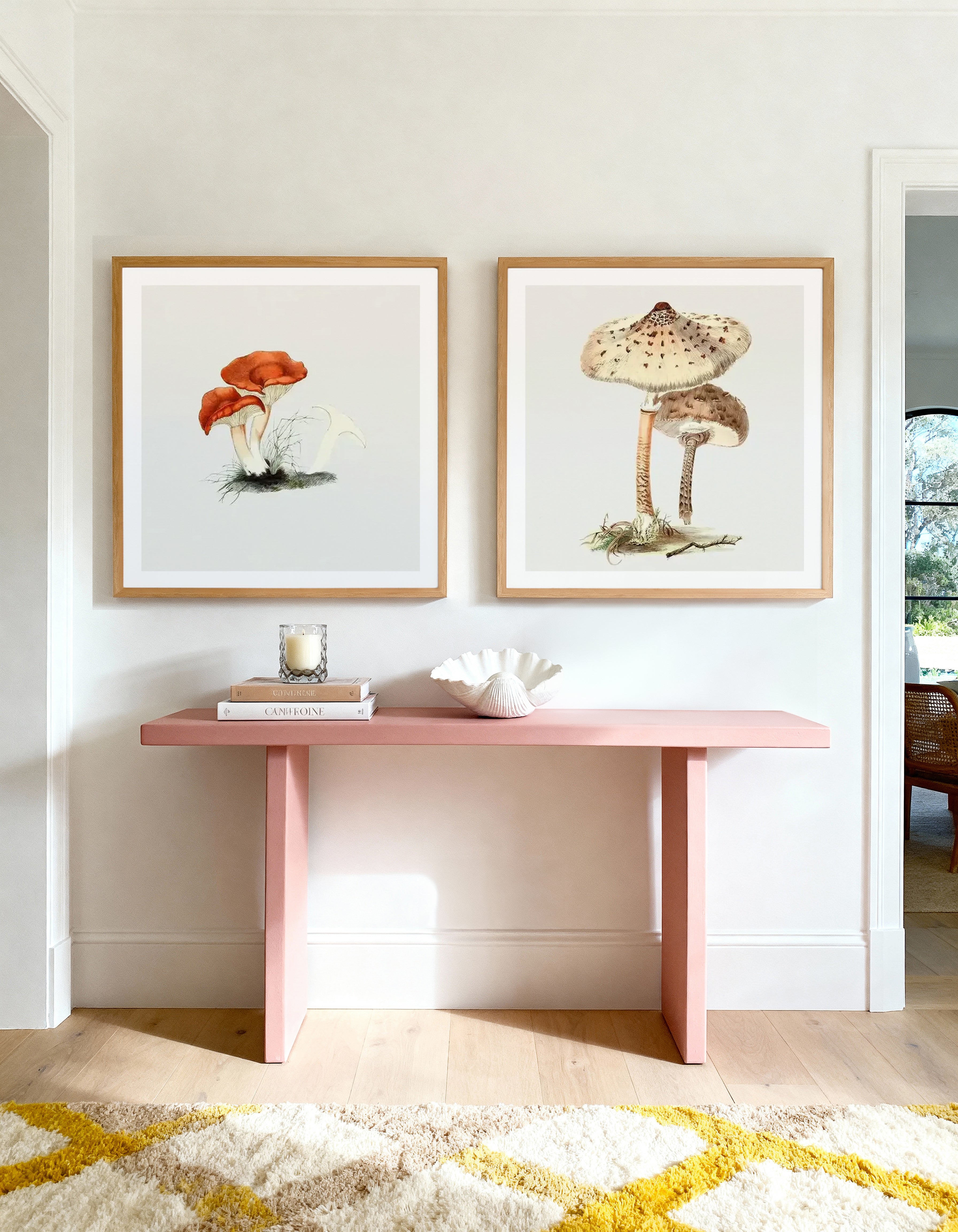 Milkcap Mushroom & Parasol Mushroom Vintage Illustration Art Print Set of 2 | Matching Wall Art