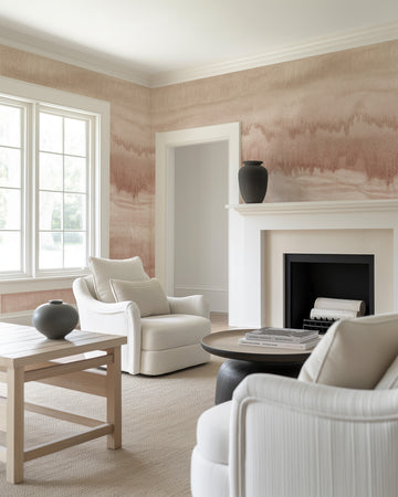 Mineral Fade Panoramic Painted Mural in Pink Clay Wallpaper from Olive et Oriel where you can shop wallpaper and artworks online