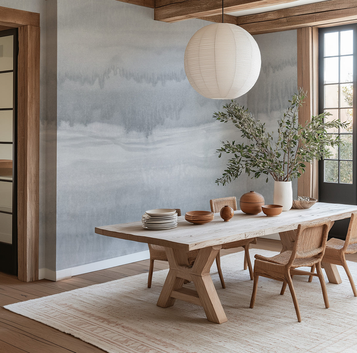 Mineral Fade Panoramic Painted Mural in Grey Wallpaper from Olive et Oriel where you can shop wallpaper and artworks online