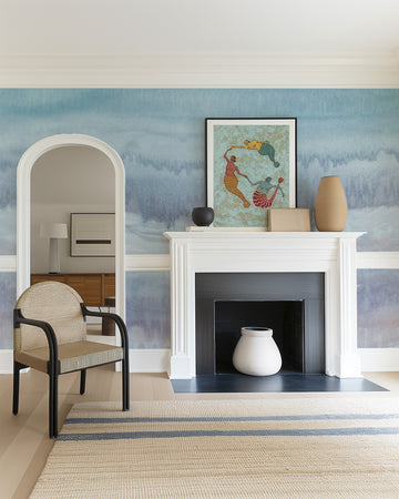 Mineral Fade Panoramic Painted Mural in Blue Wallpaper from Olive et Oriel where you can shop wallpaper and artworks online