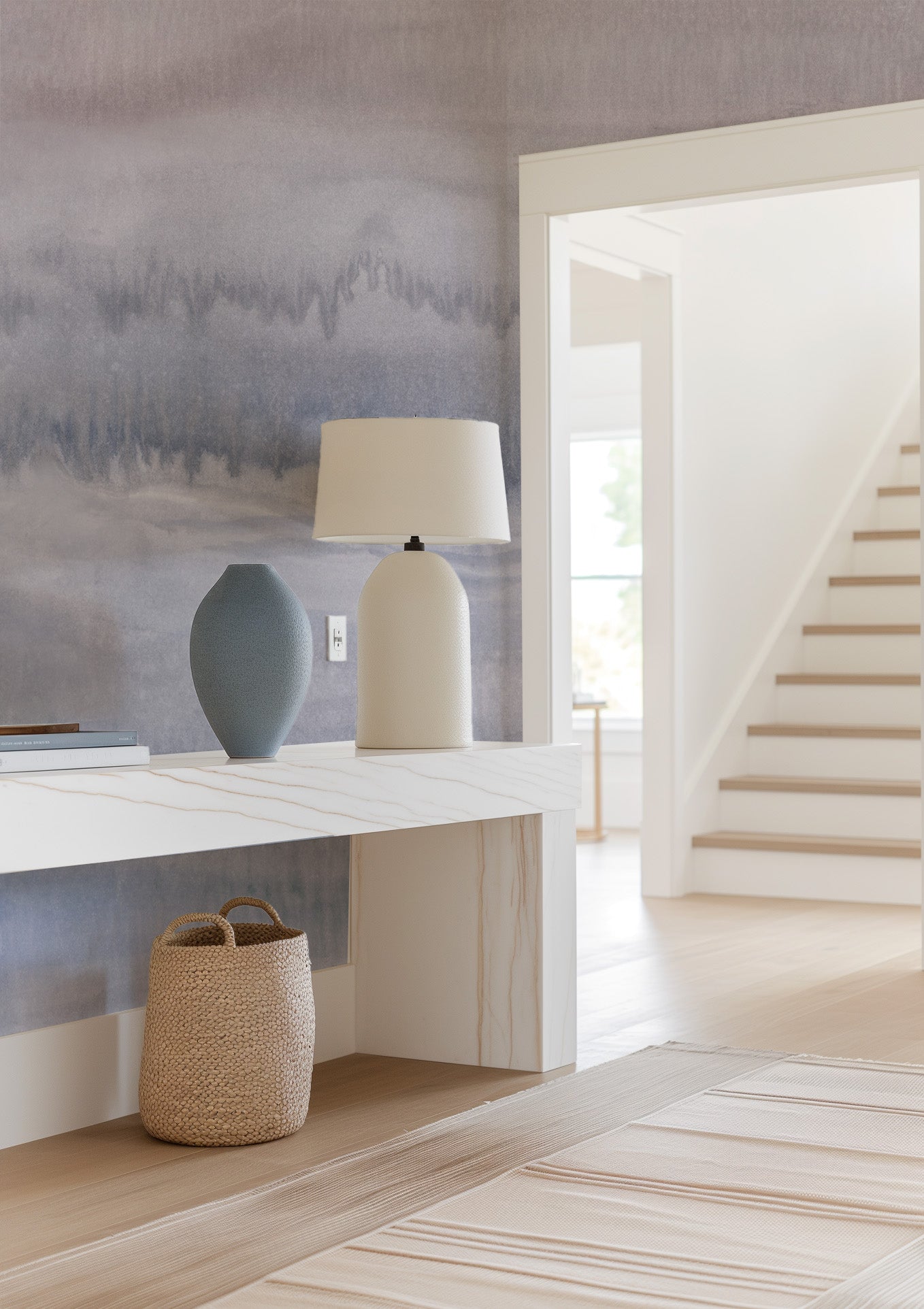 Mineral Fade Panoramic Painted Mural in Purple Wallpaper from Olive et Oriel where you can shop wallpaper and artworks online