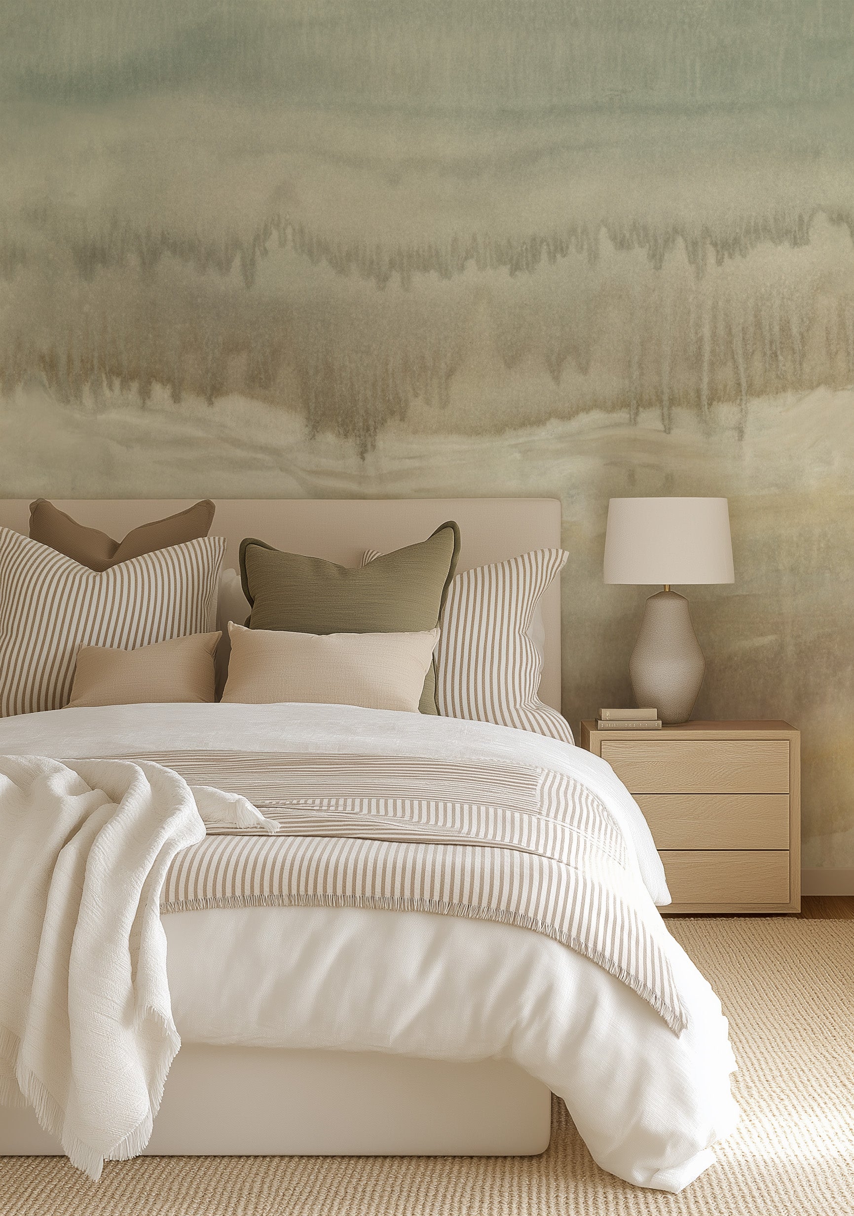 Mineral Fade Panoramic Painted Mural in Stone Taupe Wallpaper from Olive et Oriel where you can shop wallpaper and artworks online