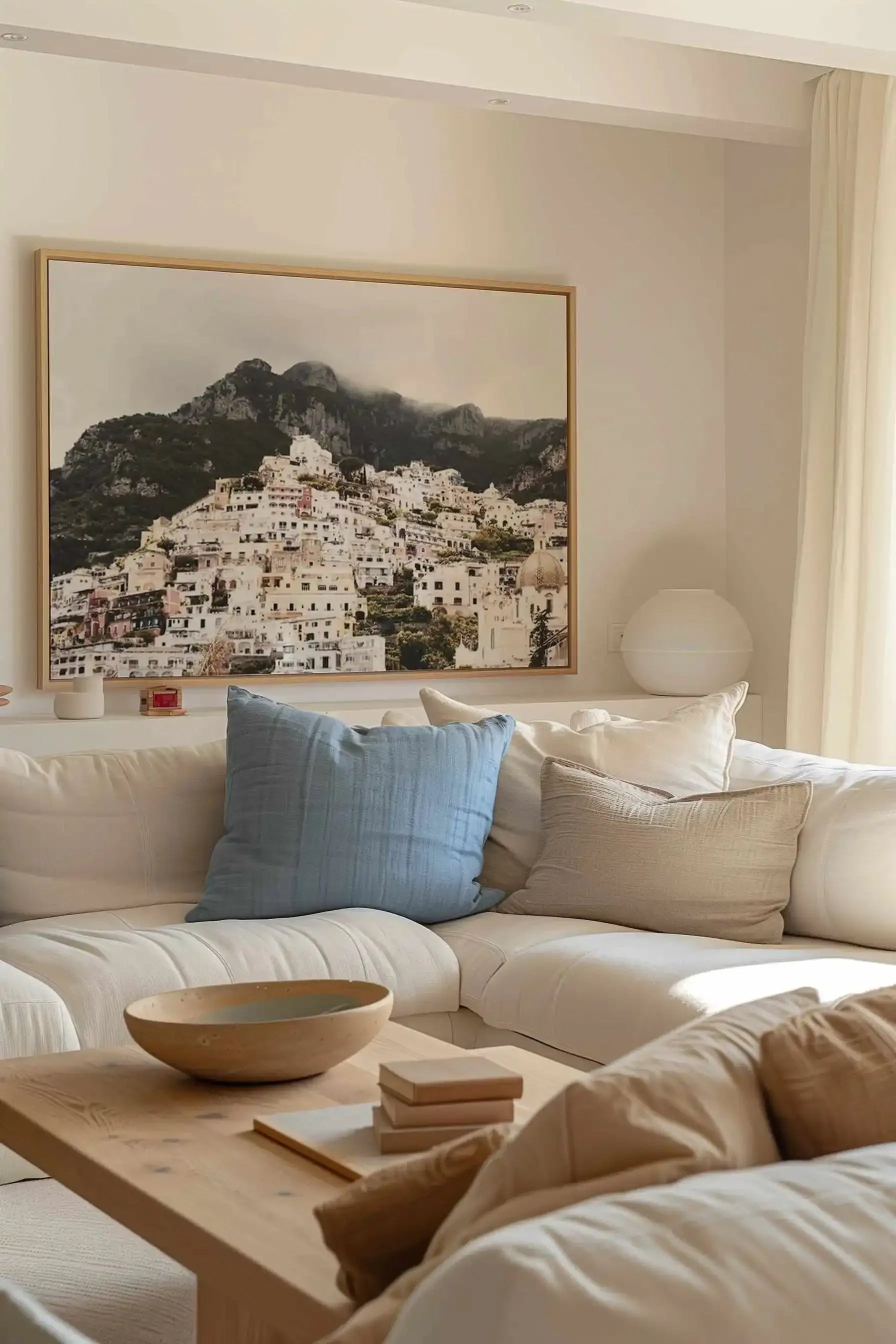 Mist Over Positano | Framed Canvas Art Print from Olive et Oriel where you can shop wallpaper and artworks online