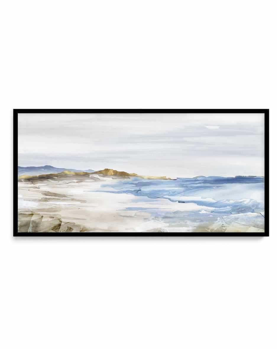 Misty Blue Beach | Panoramic Art Print from Olive et Oriel where you can shop wallpaper and artworks online