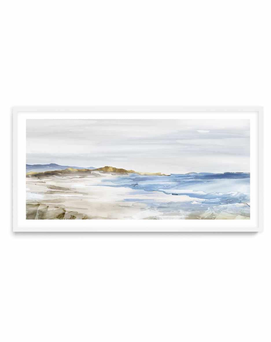 Misty Blue Beach | Panoramic Art Print from Olive et Oriel where you can shop wallpaper and artworks online