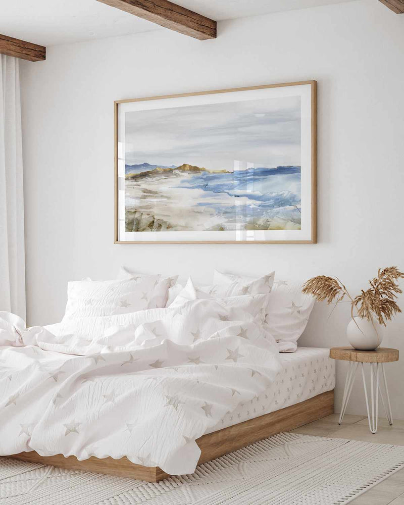 Misty Blue Beach Art Print