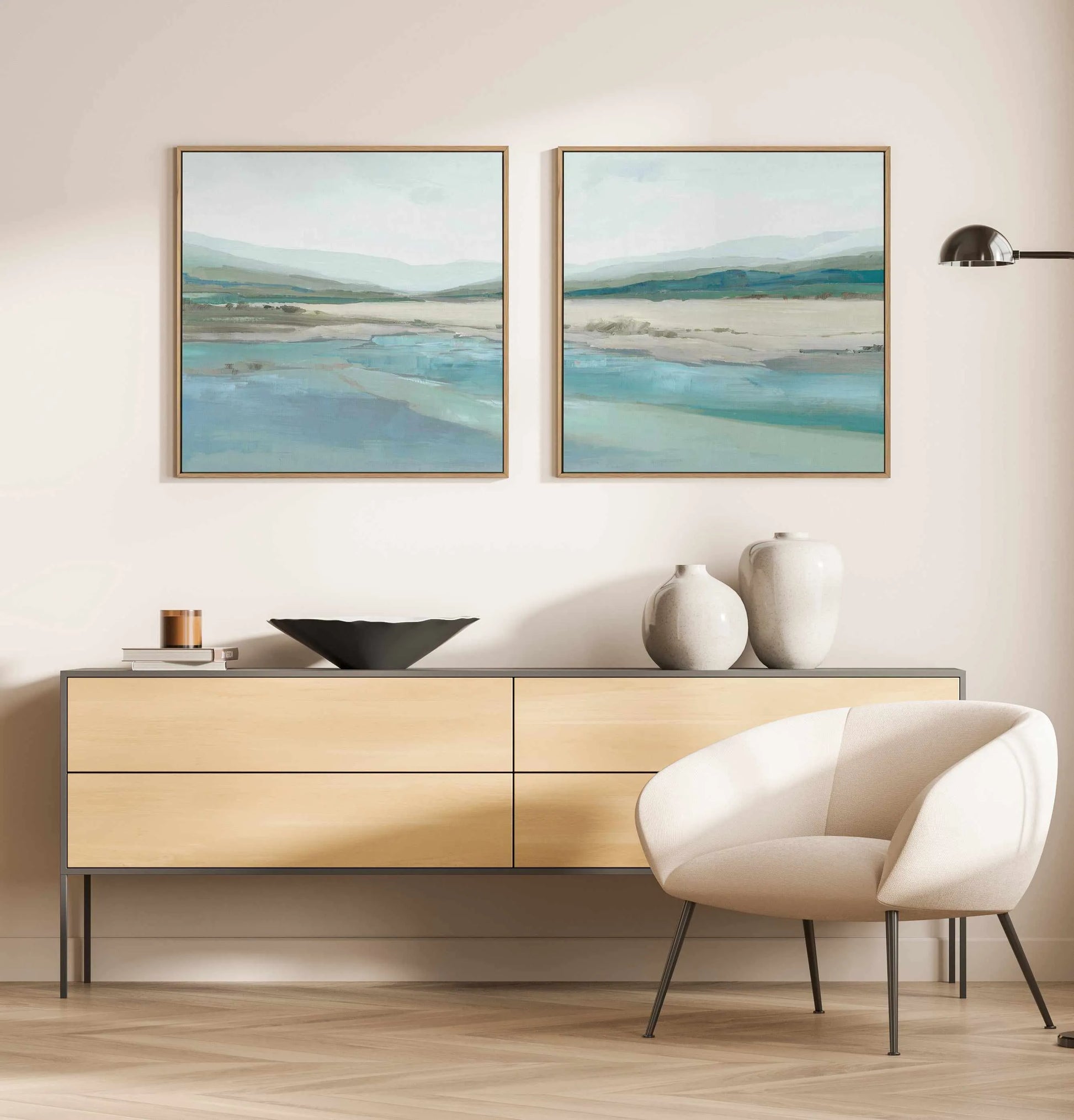 Misty Mornings Left SQ | Framed Canvas Art Print from Olive et Oriel where you can shop wallpaper and artworks online