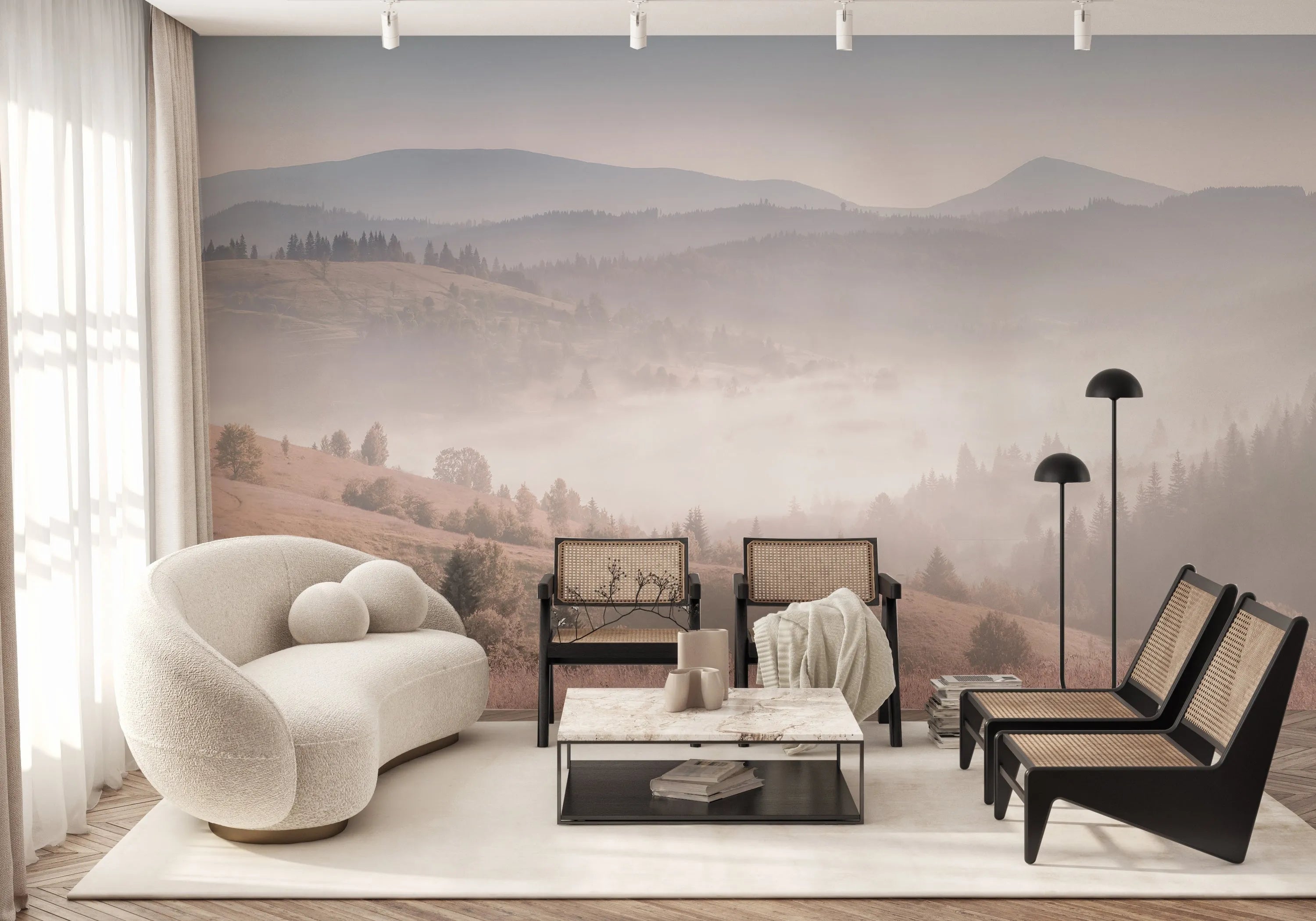 Misty Pastures Photo Mural Wallpaper from Olive et Oriel where you can shop wallpaper and artworks online