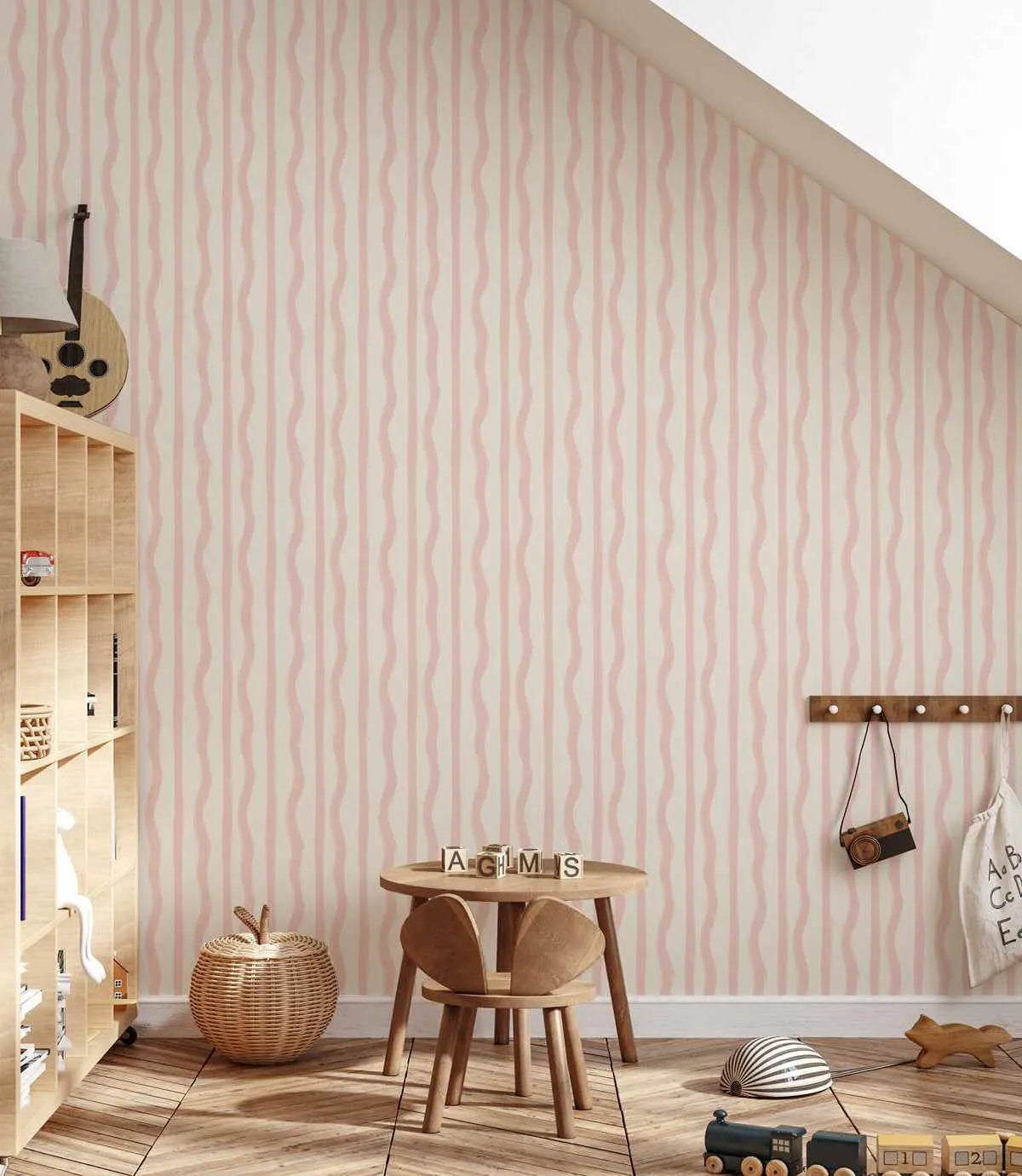 Mixed Stripe Wallpaper in Blush from Olive et Oriel where you can shop wallpaper and artworks online