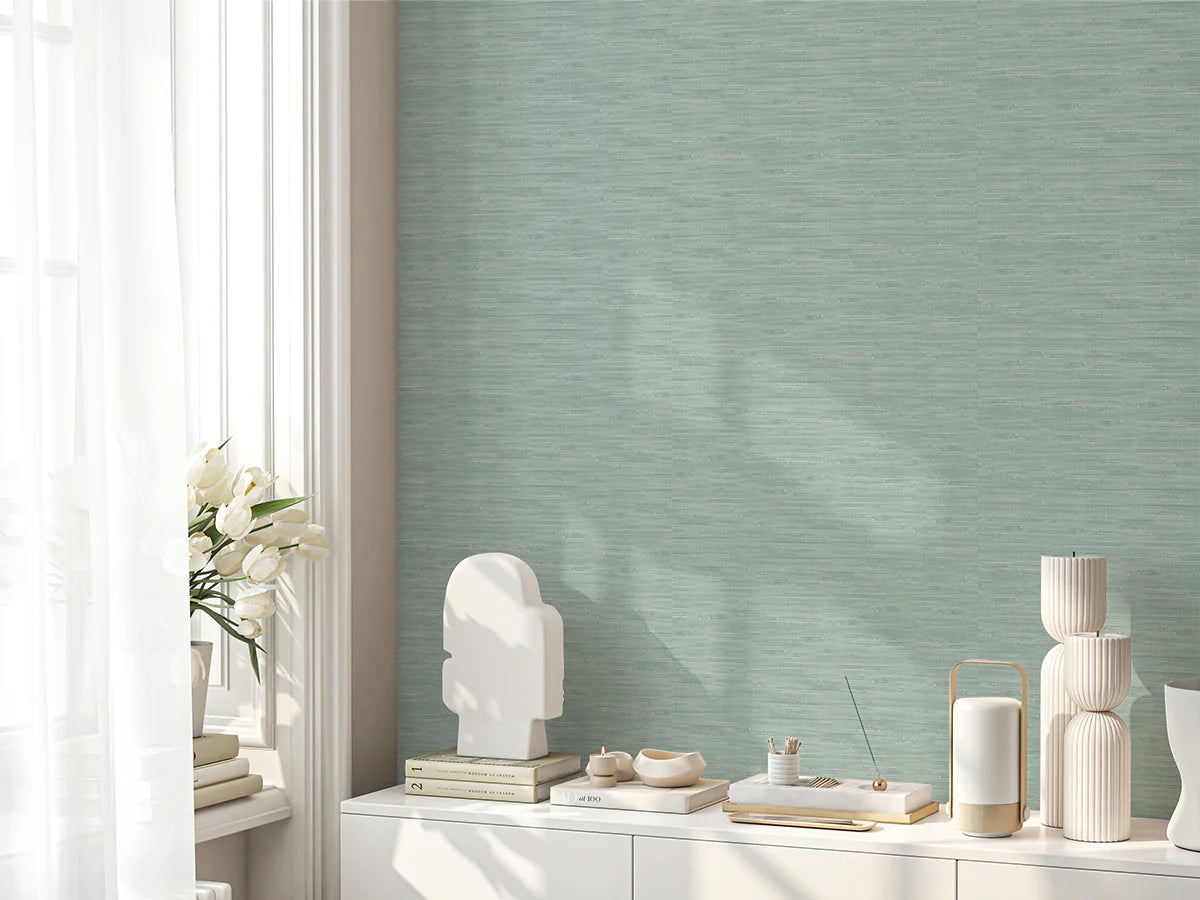 Faux Grasscloth in Light Sage Commercial Vinyl Wallpaper