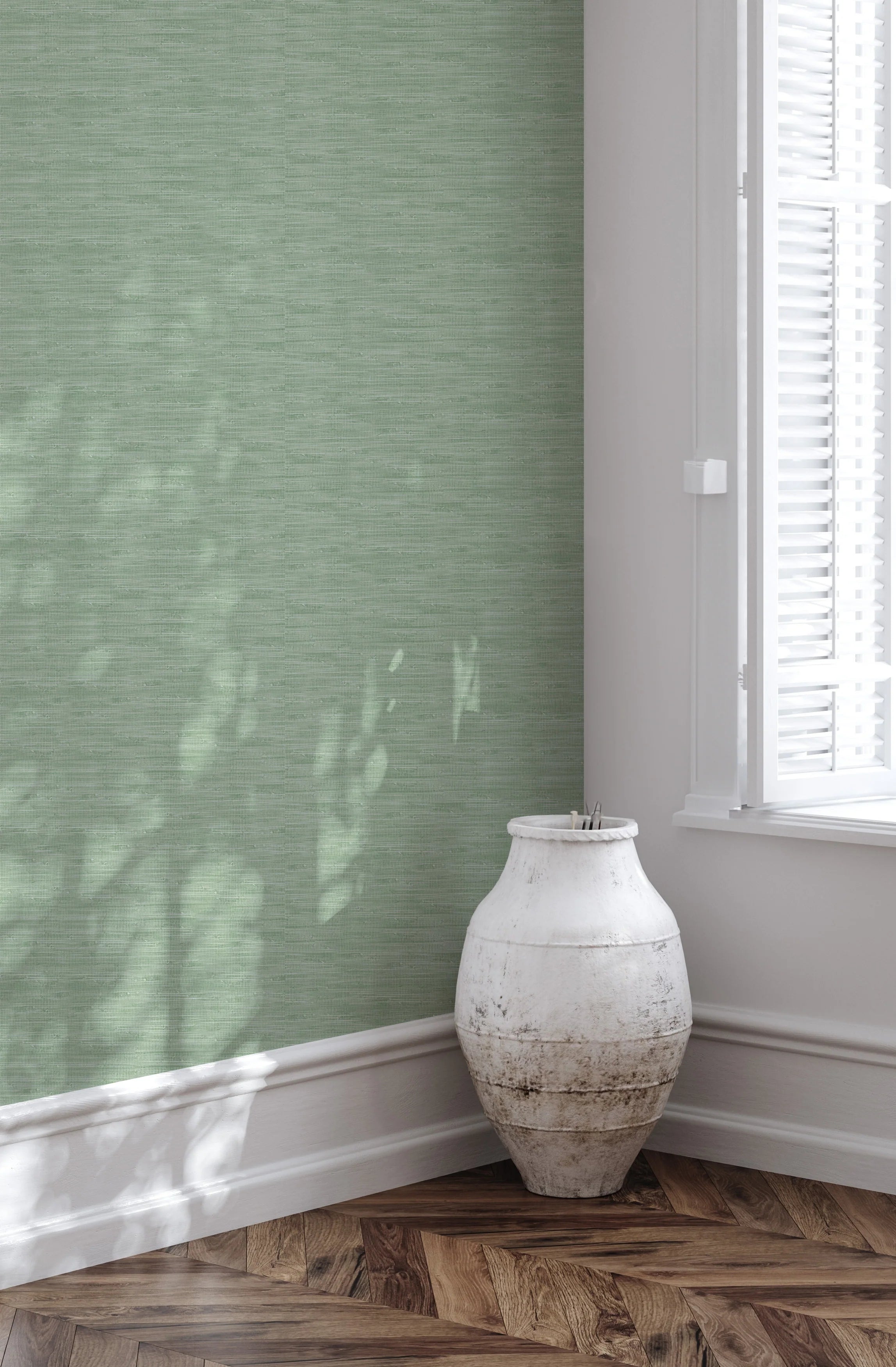 Faux Grasscloth in Sage Commercial Vinyl Wallpaper