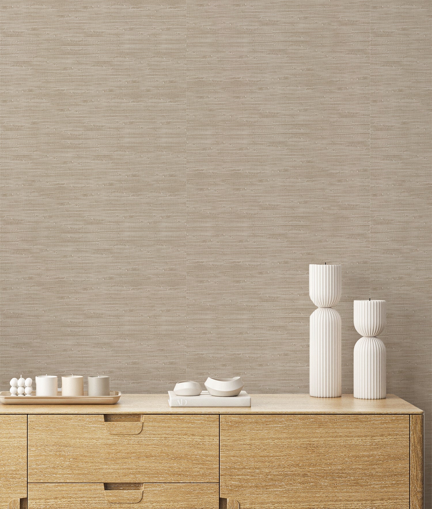 Faux Grasscloth in Taupe Commercial Vinyl Wallpaper