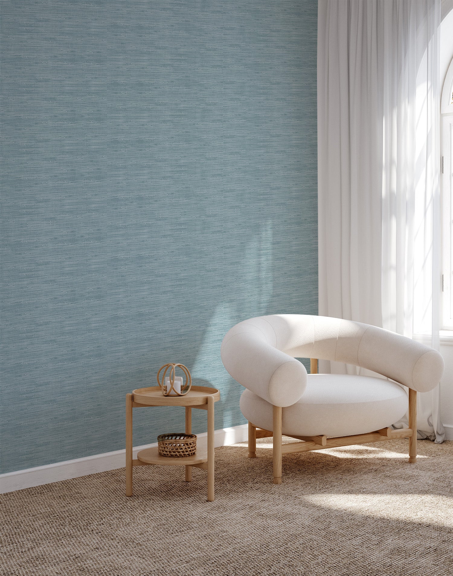 Faux Grasscloth in Light Blue Commercial Vinyl Wallpaper