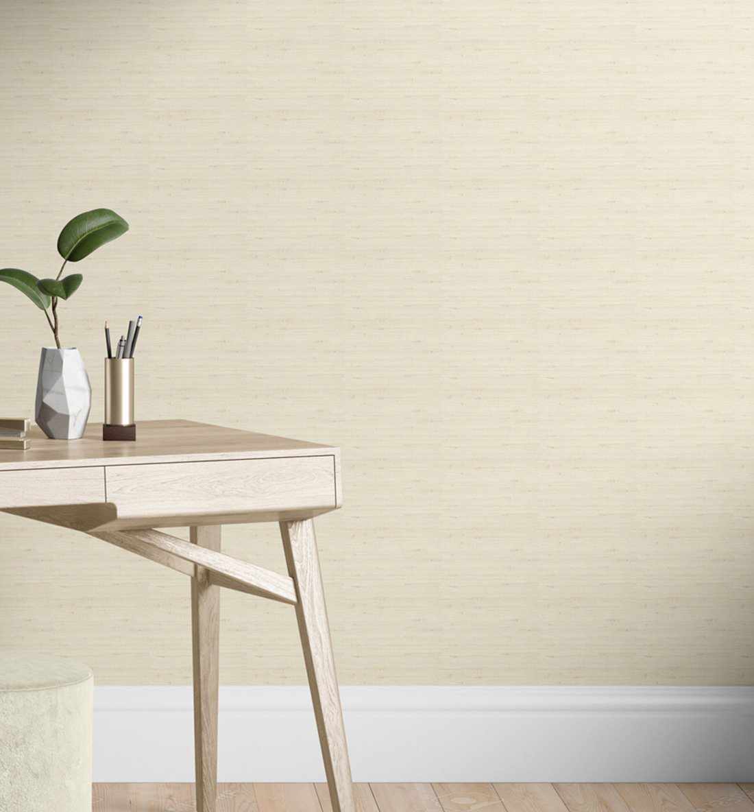 Faux Grasscloth in Cream Commercial Vinyl Wallpaper