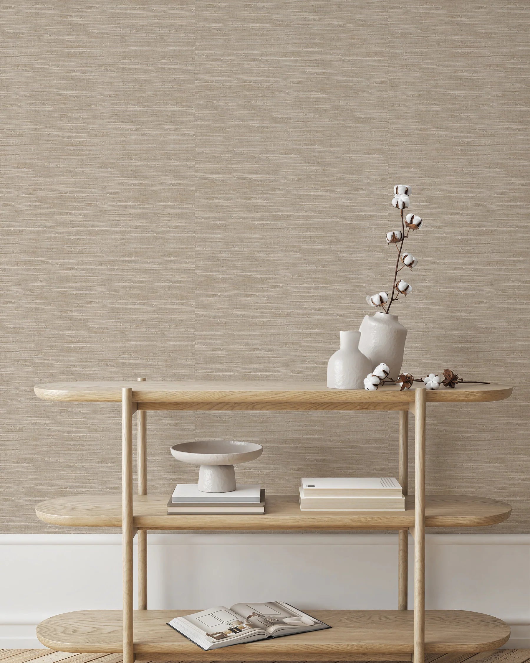 Faux Grasscloth in Taupe Commercial Vinyl Wallpaper