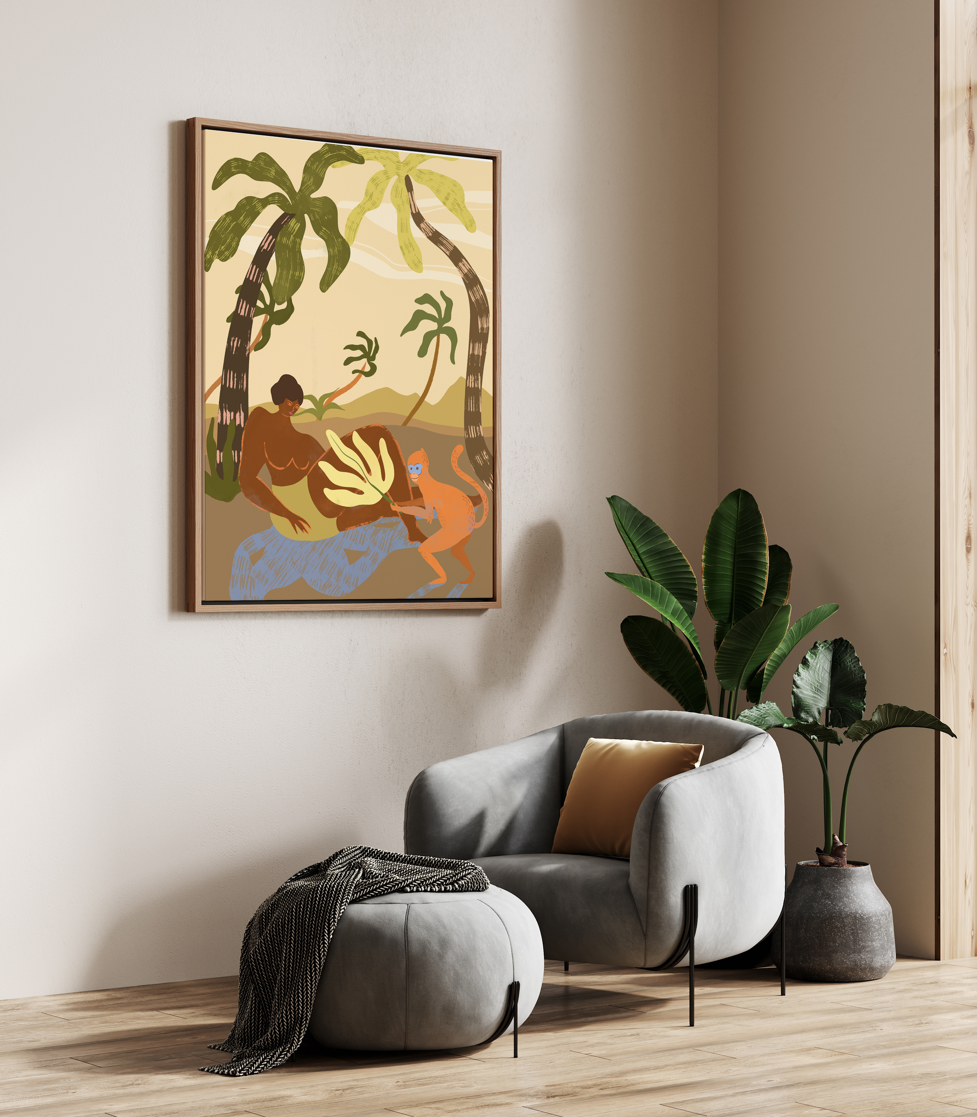 Monkey Around by Arty Guava | Framed Canvas Art Print from Olive et Oriel where you can shop wallpaper and artworks online