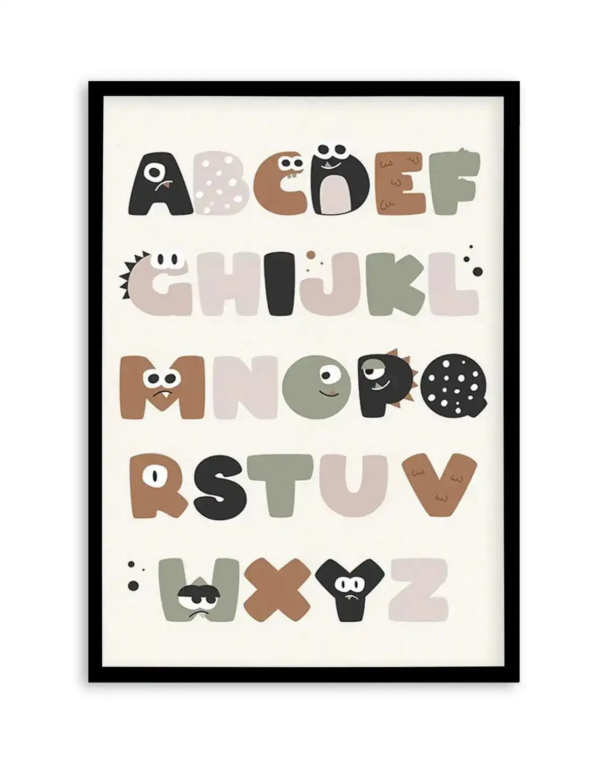 Monster Alphabet | Beige Art Print from Olive et Oriel where you can shop wallpaper and artworks online