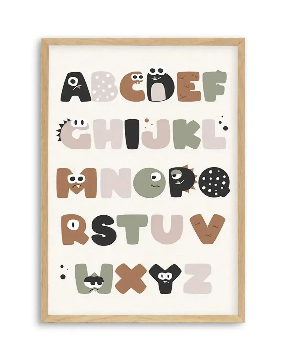 Monster Alphabet | Beige Art Print from Olive et Oriel where you can shop wallpaper and artworks online
