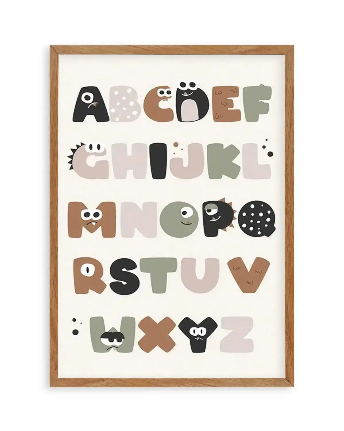 Monster Alphabet | Beige Art Print from Olive et Oriel where you can shop wallpaper and artworks online