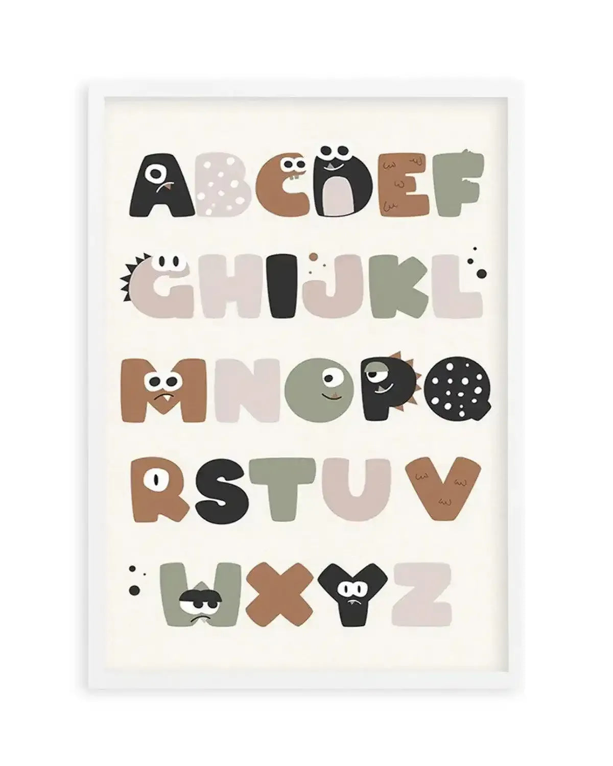 Monster Alphabet | Beige Art Print from Olive et Oriel where you can shop wallpaper and artworks online