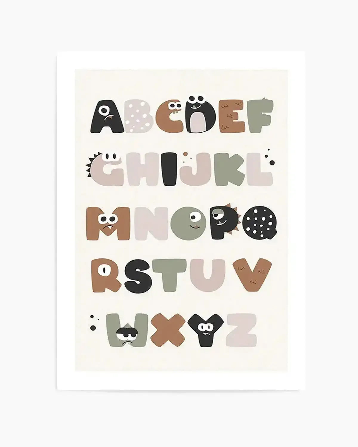 Monster Alphabet | Beige Art Print from Olive et Oriel where you can shop wallpaper and artworks online