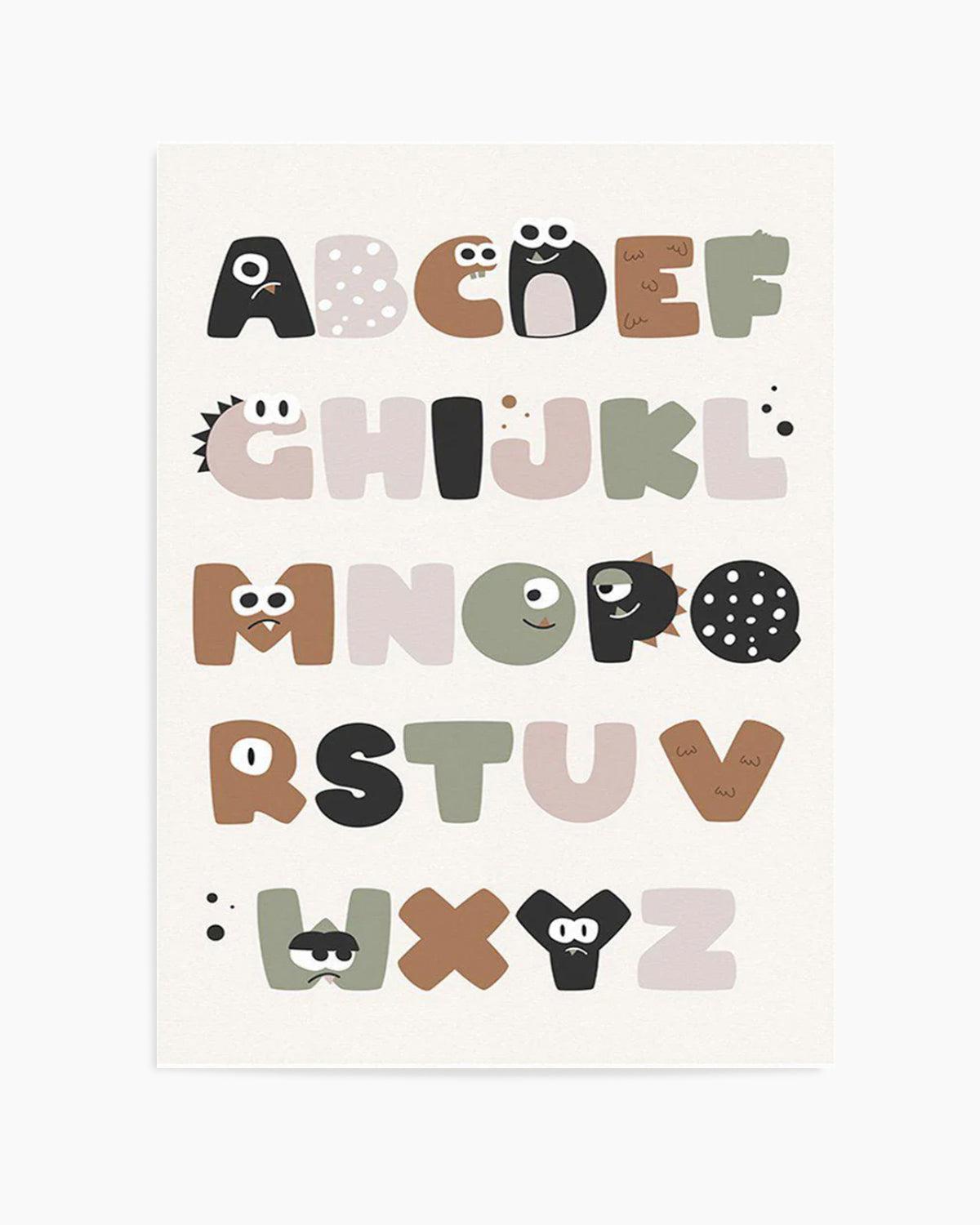 Monster Alphabet | Beige Art Print