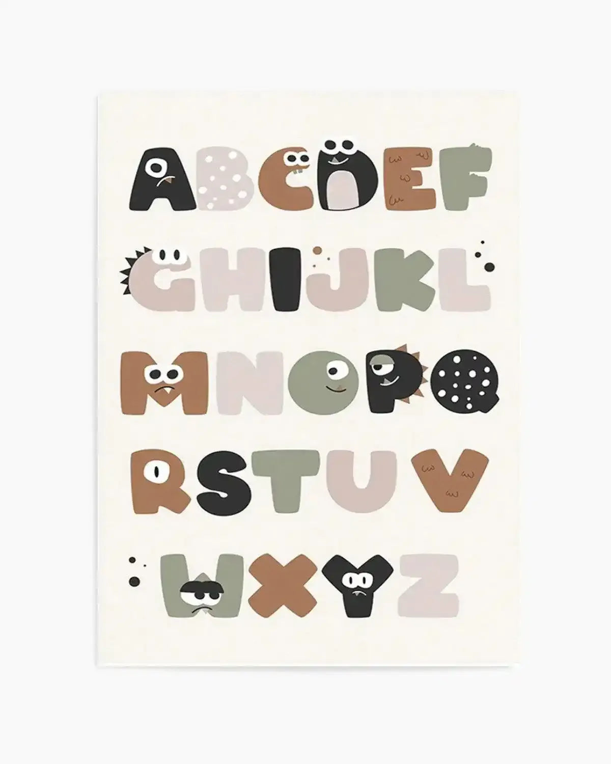 Monster Alphabet | Beige Art Print from Olive et Oriel where you can shop wallpaper and artworks online